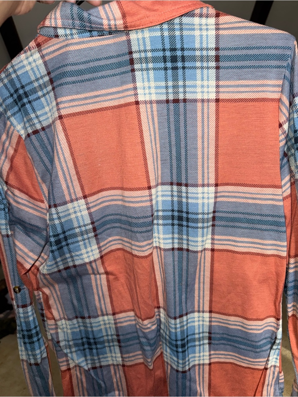 like an angel Plaid Button-Down Shirt in Rust and Light Blue